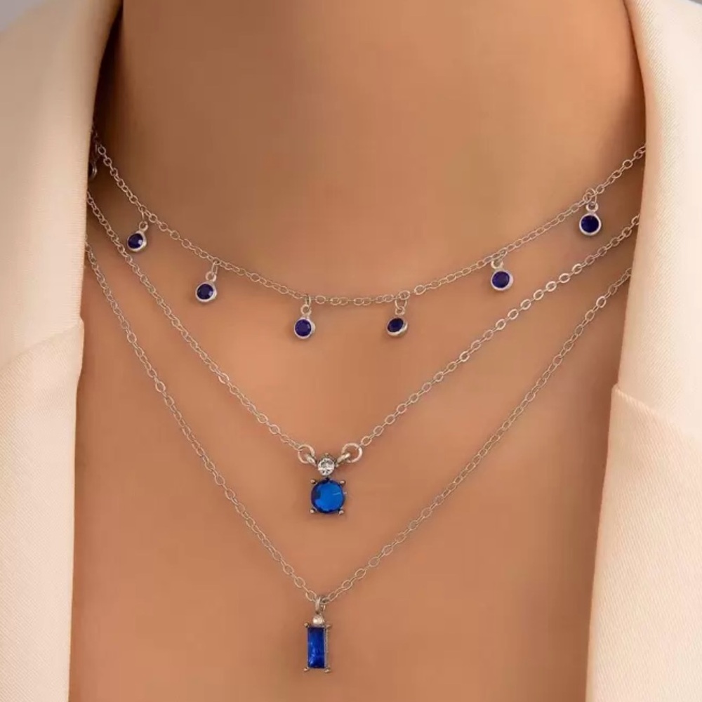 ⚠️Clearance Elegant 2pcs Silver and Blue Layered Necklace Set